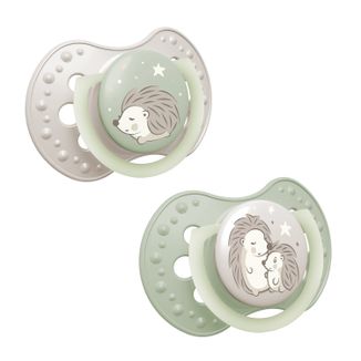 Lovi Night & Day, smoczek uspokajający, 6-18 miesięcy, silikonowy, dynamiczny, Hedgehog, 2 sztuki USZKODZONE OPAKOWANIE - zdjęcie produktu