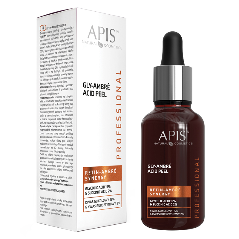 Nieznana Apis Professional Retin Ambre Synergy, peeling kwasowy, kwas glikolowy 15% + kwas bursztynowy 2%, 30 ml — Składniki i ocena