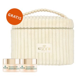 Zestaw Nuxe Nuxuriance Gold, rozświetlający balsam pod oczy, skóra sucha, 2 x 15 ml + kosmetyczka gratis - zdjęcie produktu