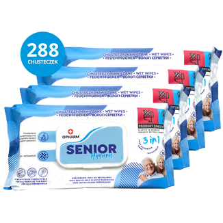 Zestaw Opharm Senior Hygienic 3w1, chusteczki nawilżane, 4 x 72 sztuki - zdjęcie produktu