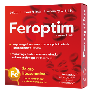 Feroptim, smak czekoladowy, 30 tabletek do rozgryzania USZKODZONE OPAKOWANIE - zdjęcie produktu