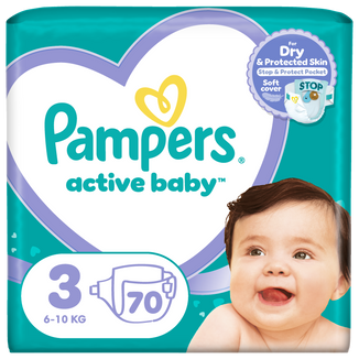 Pampers Active Baby 3 (6-10 kg), pieluchy, 70 sztuk Pampers Active Baby 3 (6-10 kg), pieluchy, 70 sztuk - zdjęcie produktu