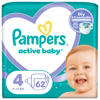 Pampers Active Baby 4 (9-14 kg), pieluchy, 62 sztuki - zdjęcie produktu