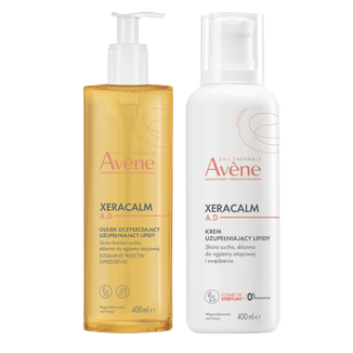 Zestaw Avene XeraCalm A.D, krem uzupełniający lipidy do twarzy i ciała, skóra bardzo sucha, atopowa i swędząca, 400 ml + oczyszczający olejek uzupełniający lipidy, 400 ml - zdjęcie produktu