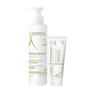 Zestaw A-Derma Dermalibour+ Cica, żel do mycia skóry podrażnionej, 200 ml + krem regenerujący do skóry podrażnionej, od 1 dnia życia, 100 ml - zdjęcie produktu