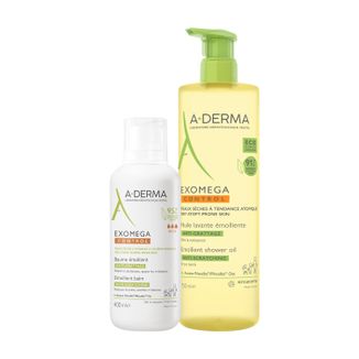 Zestaw A-Derma Exomega Control, balsam emolient, skóra sucha i skłonna do atopii, od 1 dnia życia, 400 ml + olejek emolient pod prysznic, skóra sucha, skłonna do atopii, 750 ml - zdjęcie produktu