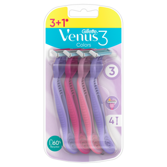 Gillette Venus 3 Colors, maszynka do golenia dla kobiet, jednorazowa, 4 sztuki - zdjęcie produktu