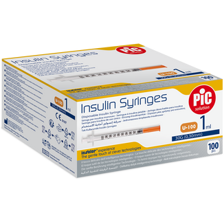 Pic Solution Insulin Syringes, strzykawka insulinowa 1 ml z igłą 30G (0,30 mm) x 12,7 mm, 100 sztuk USZKODZONE OPAKOWANIE - zdjęcie produktu