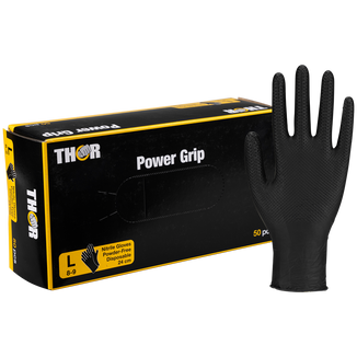 Thor Power Grip, rękawice nitrylowe, niejałowe, bezpudrowe, czarne, rozmiar L, 50 sztuk USZKODZONE OPAKOWANIE Thor Power Grip, rękawice nitrylowe, niejałowe, bezpudrowe, czarne, rozmiar L, 50 sztuk USZKODZONE OPAKOWANIE - zdjęcie produktu