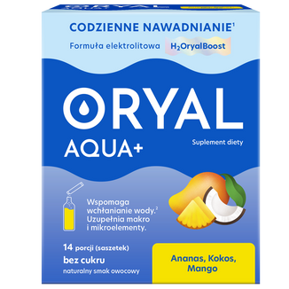 Oryal Aqua+ Ananas, Kokos, Mango, bez cukru, 14 saszetek KRÓTKA DATA Oryal Aqua+ Ananas, Kokos, Mango, bez cukru, 14 saszetek KRÓTKA DATA - zdjęcie produktu
