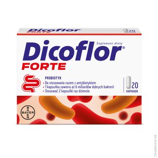 Dicoflor Forte (dawniej Dicoflor 6), dla dzieci od 3 lat i dorosłych, 20 kapsułek KRÓTKA DATA - zdjęcie produktu