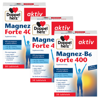 Zestaw Doppelherz aktiv Magnez-B6 Forte 400, 3 x 30 tabletek Zestaw Doppelherz aktiv Magnez-B6 Forte 400, 3 x 30 tabletek - zdjęcie produktu