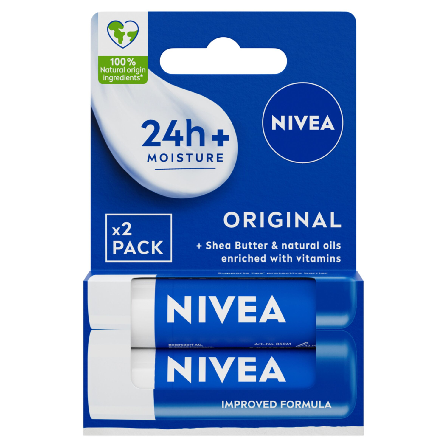 Nivea Nivea Original, pielęgnująca pomadka do ust, duopack, 2 x 4,8 g