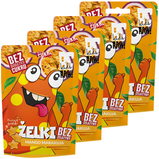 Zestaw BeRAW! Kids, żelki, mango, marakuja, bez dodatku cukru, 4 x 35 g - zdjęcie produktu