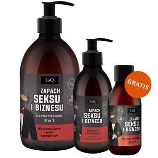 Zestaw LaQ Doberman, żel pod prysznic 8w1, czarny mat, 500 ml + balsam po goleniu, Doberman, 150 ml + żel pod prysznic Doberman, 100 ml gratis - zdjęcie produktu