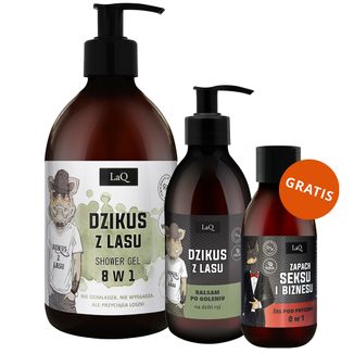 Zestaw LaQ, żel pod prysznic, Dzikus z lasu, 500 ml + balsam po goleniu, Dzikus z Lasu, 150 ml + żel pod prysznic 8w1, Doberman, 100 ml gratis - zdjęcie produktu