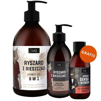 Zestaw LaQ, balsam po goleniu, Ryszard z Bieszczad, 150 ml + żel pod prysznic, Ryszard z Bieszczad, 500 ml + żel pod prysznic 8w1, Doberman, 100 ml gratis - zdjęcie produktu