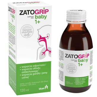 Zatogrip Baby 1+, syrop dla dzieci, smak malinowy, 120 ml USZKODZONE OPAKOWANIE - zdjęcie produktu