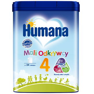 Humana 4 Mali Odkrywcy, napój mleczny w proszku z mlekiem odtłuszczonym i olejami roślinnymi, po 24 miesiącu, 650 g - zdjęcie produktu
