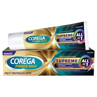 Corega Power Max Supreme All-In 1, krem mocujący do protez zębowych, neutralny, 40 g - zdjęcie produktu