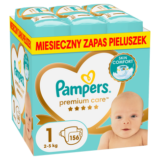 Pampers Premium Care, pieluchy rozmiar 1, 2-5 kg, 156 sztuk - zdjęcie produktu
