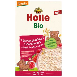 Holle Kaszka musli Bio, malina i truskawka, bezmleczna, po 1 roku, 200 g USZKODZONE OPAKOWANIE - zdjęcie produktu