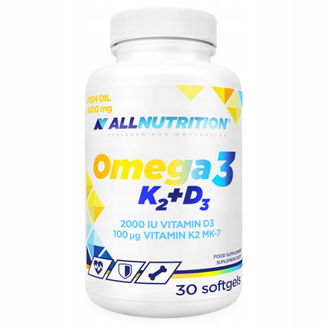 Allnutrition Omega 3 K2 + D3, olej rybi 1000 mg + witamina K 100 µg + witamina D 2000 j.m., 30 kapsułek - zdjęcie produktu