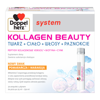 Doppelherz System Kollagen Beauty, smak pomarańcza i marakuja, 25 ml x 30 ampułek USZKODZONE OPAKOWANIE - zdjęcie produktu