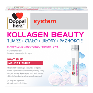 Doppelherz System Kollagen Beauty, smak malina i jagoda, 25 ml x 30 ampułek USZKODZONE OPAKOWANIE - zdjęcie produktu