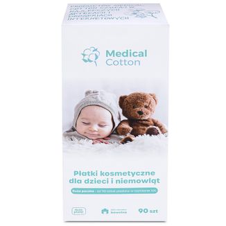 Medical Cotton, płatki kosmetyczne dla dzieci i niemowląt, duże, 100% bawełna, od urodzenia, 90 sztuk - zdjęcie produktu