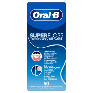 Oral-B Super Floss, nić dentystyczna do czyszczenia aparatów ortodontycznych i mostów, 50 sztuk USZKODZONE OPAKOWANIE - zdjęcie produktu