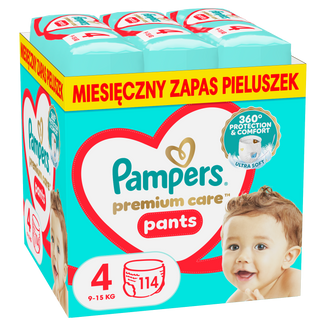 Pampers Premium Care Pants 4 (9-15 kg), pieluchomajtki, 114 sztuk USZKODZONE OPAKOWANIE - zdjęcie produktu