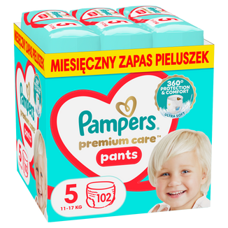 Pampers Premium Care Pants 5 (12-17 kg), pieluchomajtki, 102 sztuki - zdjęcie produktu