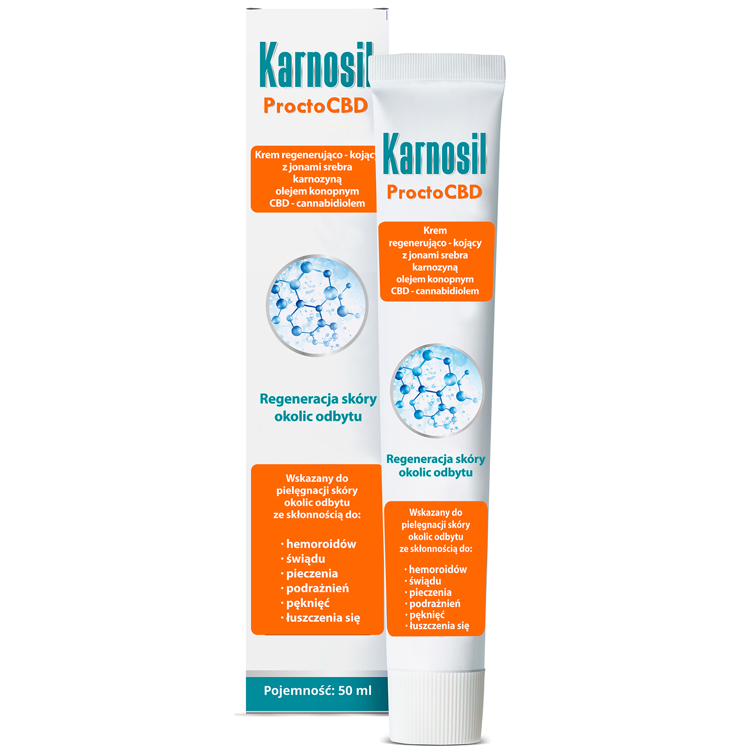 Nieznana Karnosil ProctoCBD, krem regenerująco-kojący, regeneracja skóry okolic odbytu, 50 ml