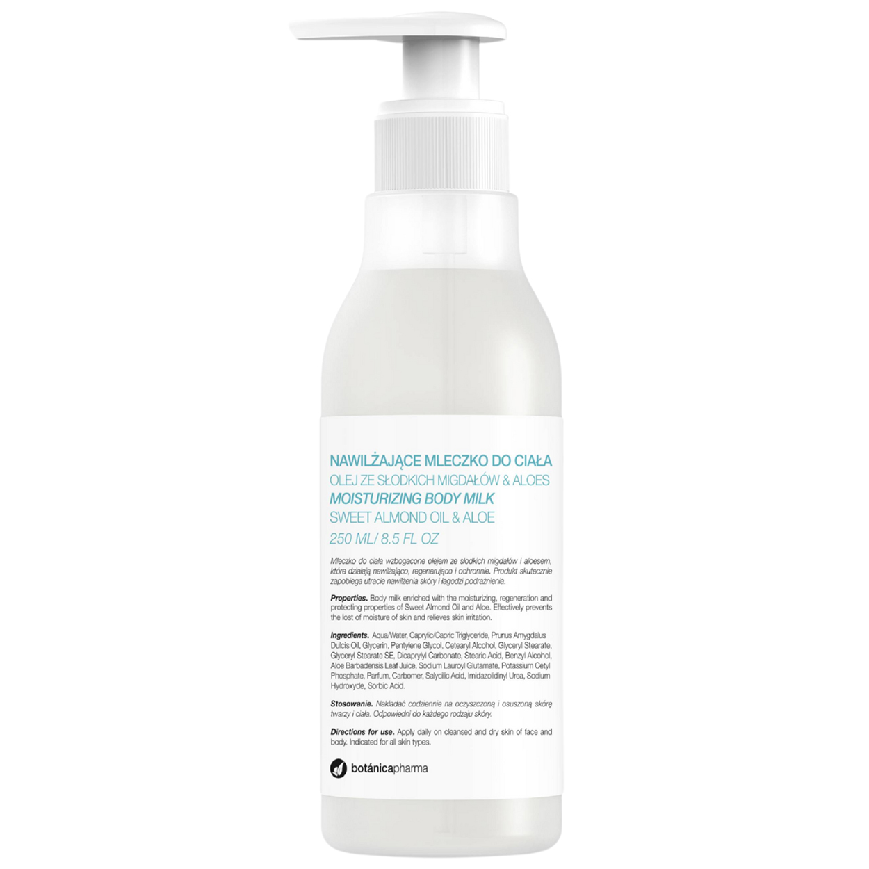 Botanicapharma Botanicapharma, nawilżające mleczko do ciała, olej ze słodkich migdałów i aloes, 250 ml — Składniki i ocena