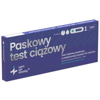 Sam się zbadaj Test ciążowy paskowy, czuły 10 mIU/ml, 1 sztuka - zdjęcie produktu