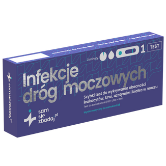 Sam się zbadaj Infekcje dróg moczowych, szybki test do wykrywania obecności leukocytów, krwi, azotynów i białka w moczu, 1 sztuka - zdjęcie produktu