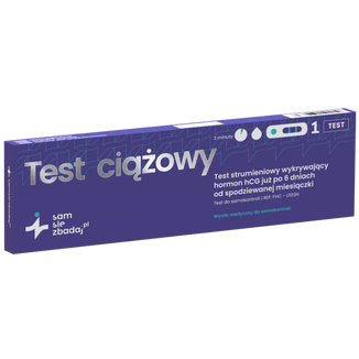 Sam się zbadaj Test ciążowy strumieniowy, czuły 10 mIU/ml, 1 sztuka - zdjęcie produktu