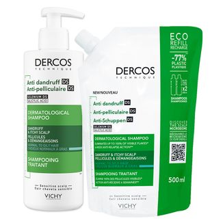 Zestaw Vichy Dercos Anti Dandruff DS, szampon przeciwłupieżowy, włosy normalne i przetłuszczające się, 390 ml + zapas, 500 ml - zdjęcie produktu