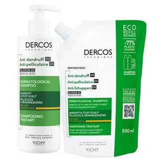 Zestaw Vichy Dercos Anti Dandruff DS, szampon przeciwłupieżowy, włosy suche, 390 ml + zapas, 500 ml - zdjęcie produktu