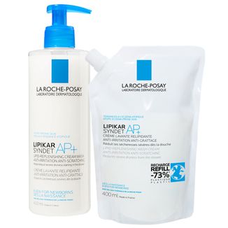 Zestaw La Roche-Posay Lipikar Syndet AP+, krem myjący do ciała uzupełniający poziom lipidów, od urodzenia, 400 ml + zapas, 400 ml - zdjęcie produktu
