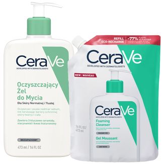 Zestaw CeraVe, oczyszczający żel do mycia z ceramidami, skóra normalna i tłusta, 473 ml +  zapas, 473 ml - zdjęcie produktu