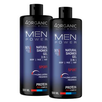 Zestaw 4Organic Men Power, naturalny żel pod prysznic 3w1, Sport, 2 x 500 ml - zdjęcie produktu