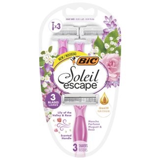 BIC Soleil Escape, maszynka do golenia dla kobiet, jednorazowa, trzyostrzowa, Lily of the Valley & Rose, 3 sztuki - zdjęcie produktu