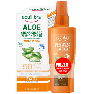 Zestaw Equlibra Aloe, krem do opalania, SPF 50+, 75 ml + olejek do włosów, 100 ml gratis - zdjęcie produktu