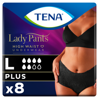 Tena Lady Pants Noir, majtki chłonne, rozmiar L, 95-130 cm, Plus, 8 sztuk - zdjęcie produktu