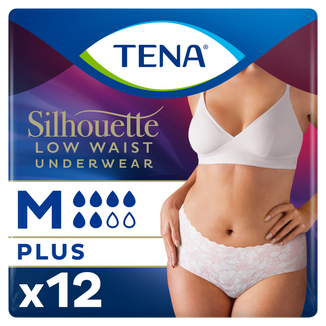Tena Silhouette Plus White, dyskretne majtki chłonne dla kobiet, rozmiar M, 12 sztuk - zdjęcie produktu