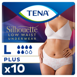 Tena Silhouette Plus White, dyskretne majtki chłonne dla kobiet, rozmiar L, 10 sztuk USZKODZONE OPAKOWANIE - miniaturka zdjęcia produktu