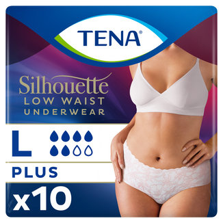 Tena Silhouette Plus White, dyskretne majtki chłonne dla kobiet, rozmiar L, 10 sztuk USZKODZONE OPAKOWANIE - zdjęcie produktu