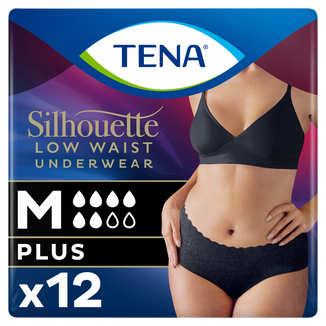 Tena Silhouette Plus Black, dyskretne majtki chłonne dla kobiet, rozmiar M, 12 sztuk - zdjęcie produktu